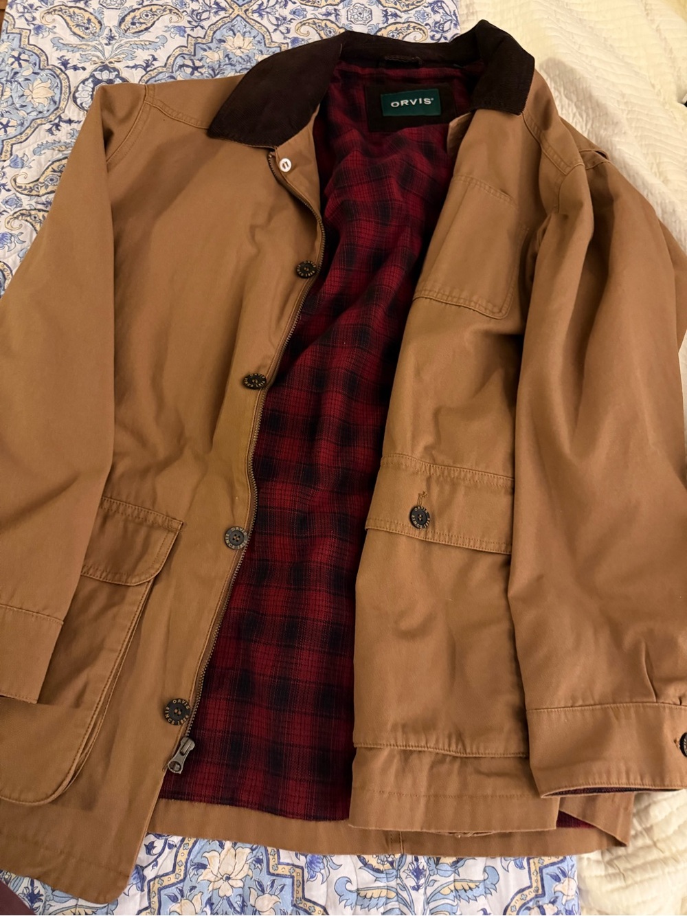 Orvis Tan Field Jacket with Red Plaid Lining